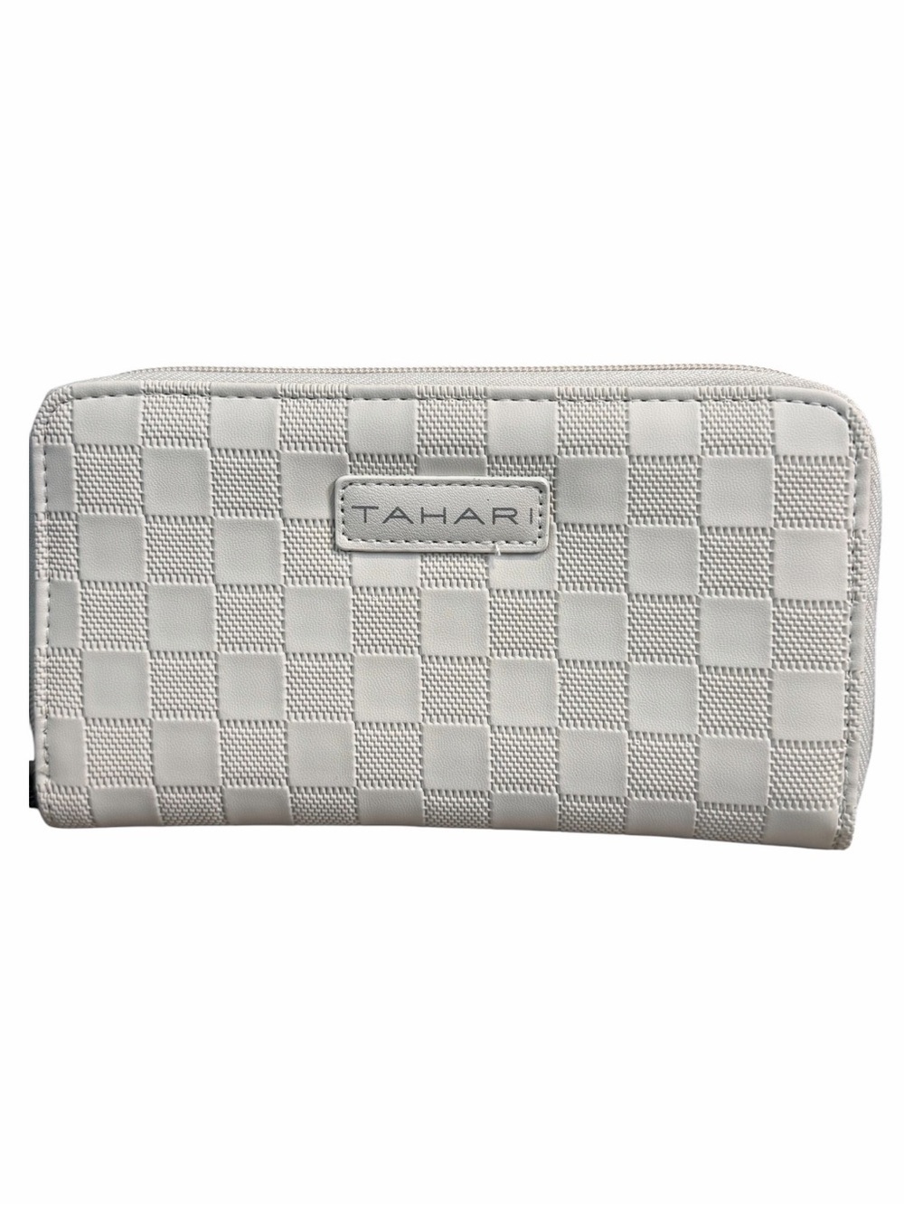NWT! TAHARI Delta Check Embossed Zip Around Wallet in Color: Bone.